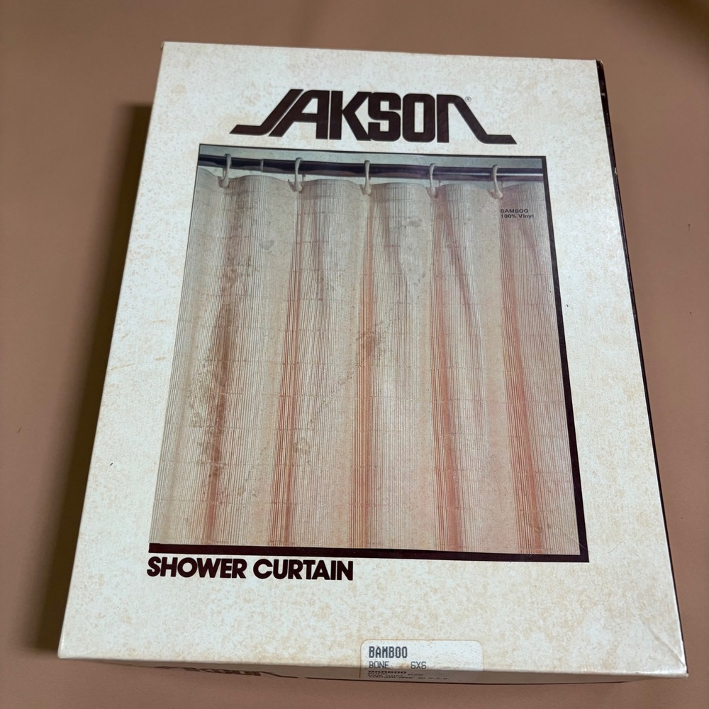 Vintage Jakson Bamboo Shower Curtain Bone 6x6 100% Vinyl Made in USA Retro MCM